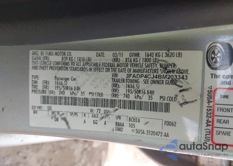 2011 Ford Fiesta Sel из США, поврежденный, VIN 3FADP4CJ4BM203343